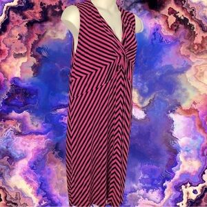Peter Nygard Sheath Dress Womens Plus Size 2X Black Pink Stripes Sleeveless